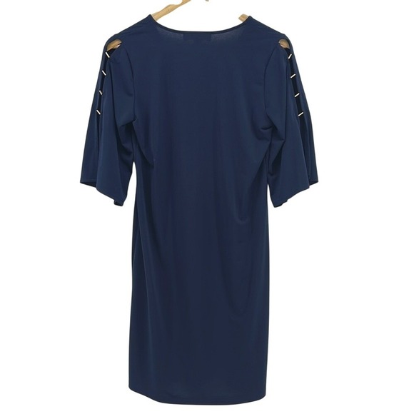MICHAEL MICHAEL KORS VNeck Dress Gold Tone Hardware on Sleeves Navy Blue Size XS - Picture 2 of 8